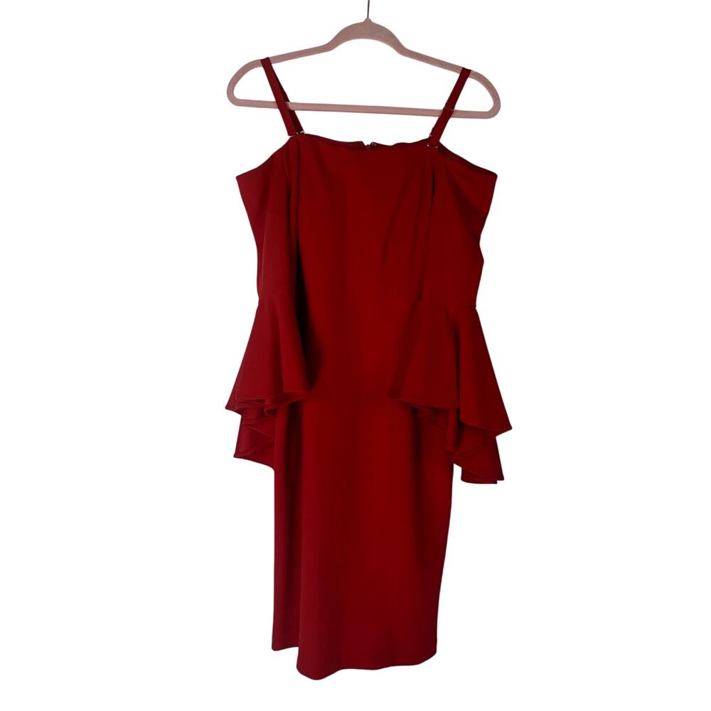 R&M Richards Petite Red Off the Shoulder Trumpet 3/4" Sleeve Midi Dress Size 12P